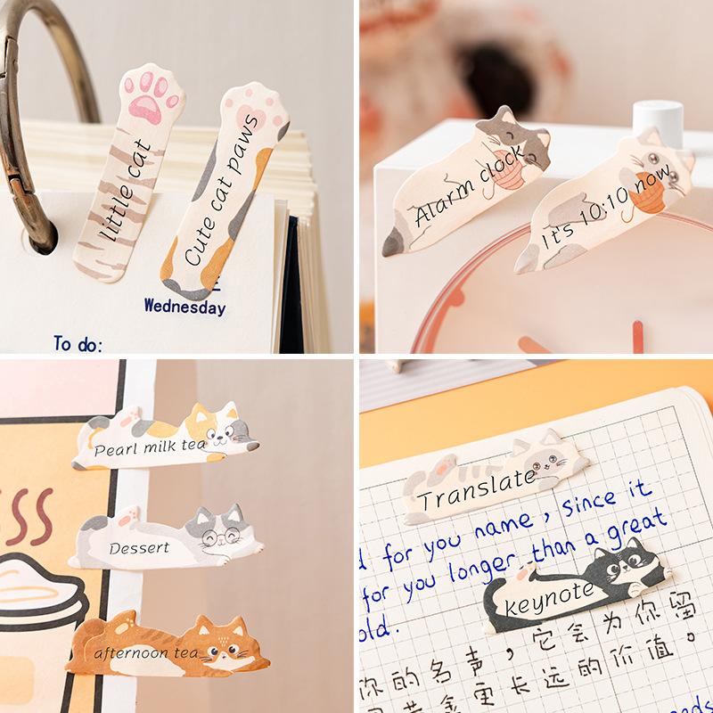 Cartoon Cat Sticky Notes Ins-Style Cute Index Tabs DIY Planner Classification Stickers Memo Message Reusable Sticky Notes