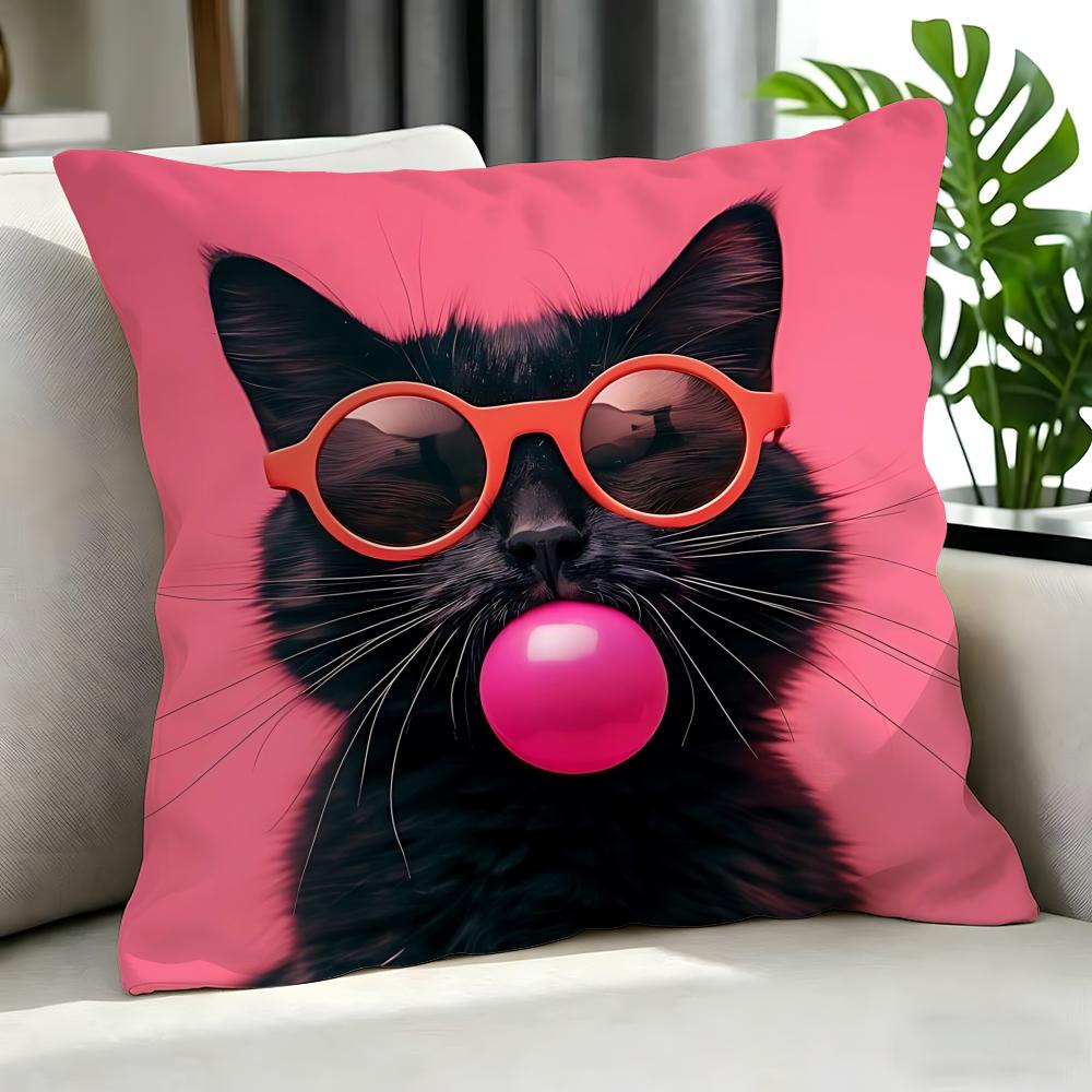 Cute A Cat With Glasses Cushion Cover Cushion Cover Set 4Pcs 50X50 45X45 40X40 Pillowcase Decorative Sofa Home Decor