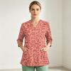 Women's Printed V-Neck Uniform Top with Single Pocket and Side Slit, 3/4 Sleeve