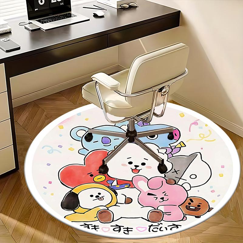 BT21 Character,Cartoon Decal Chair Mat Round Rug Office Carpet, Non Slip, Suitable for Living Rooms, Bedrooms Decor.1205176a