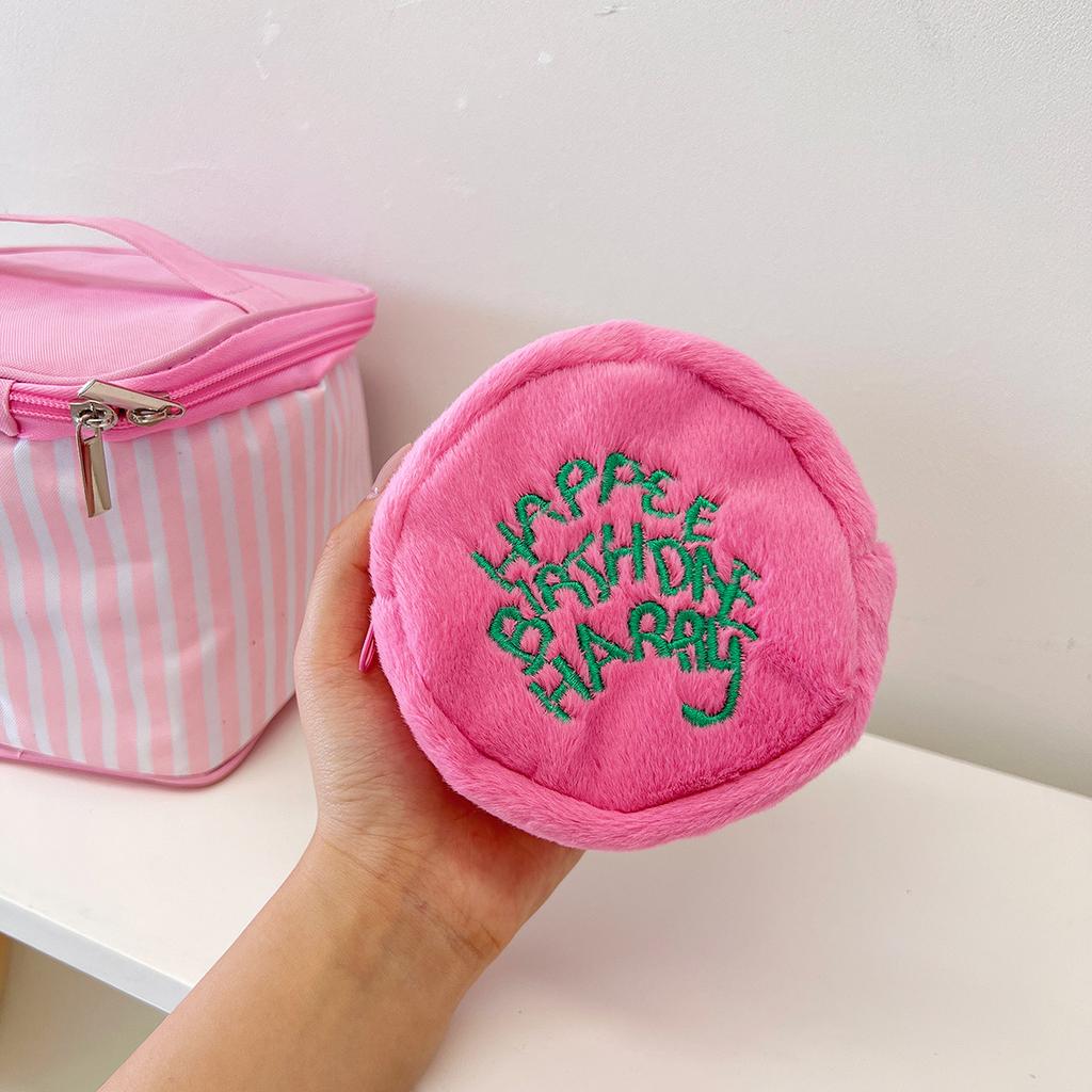 Cute Plush Cosmetic Bag Portable Letter Embroidered Coin Purse Hanging Bag Perfect Lipstick Envelope ID Bag For Traveling