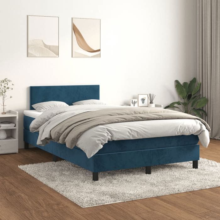 Maison Exclusive - Sommier à lattes de lit et matelas bleu foncé 120x190cm velours