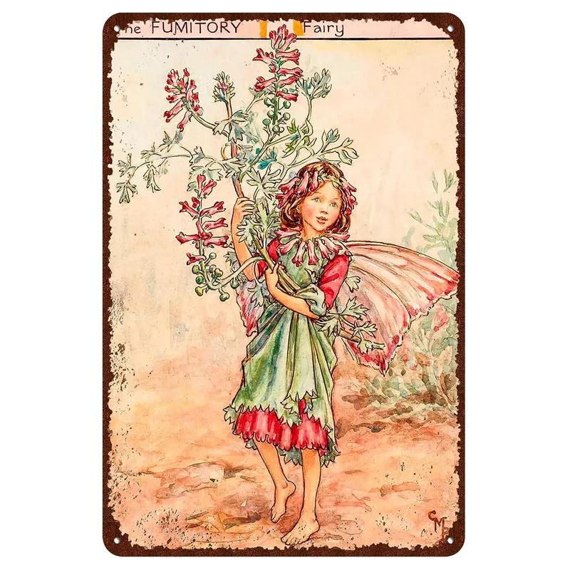 Flower Fairy Girl Metal Tin Signs Wall Decoration Plaque Vintage Art Poster Iron Painting for Man Cave Home Cafe Garden Club Bar