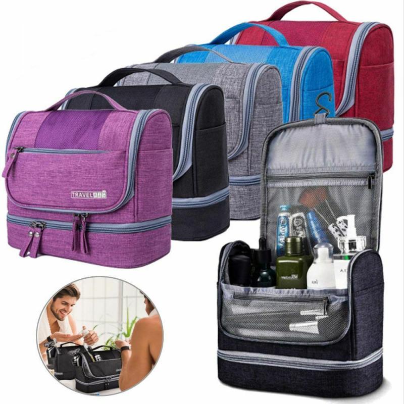 Trousse de toilette pliable avec crochet de suspension Imperméable pour femmes Sac de rangement cosmétique de salle de bain Grande capacité Étui à maquillage de voyage pour hommes