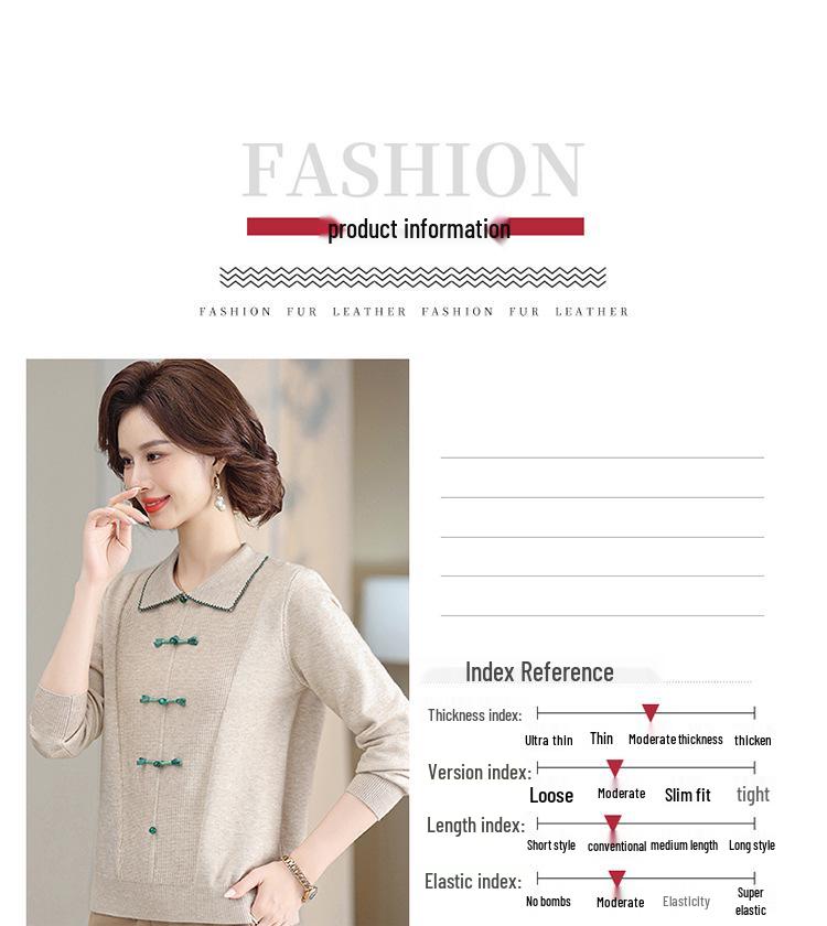 Elegant Autumn Knit Top & Sweater Set for Middle-Aged and Elderly Women