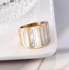 Women's High-End French Retro 14K Gold-Plated Titanium Steel Ring with Mother-of-Pearl Stripes