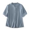 Solid Color Cotton and Linen Round Neck Short-sleeved Top Women's 2025 Summer New Wooden Ear Edge Loose Shirt Large Size Shirt