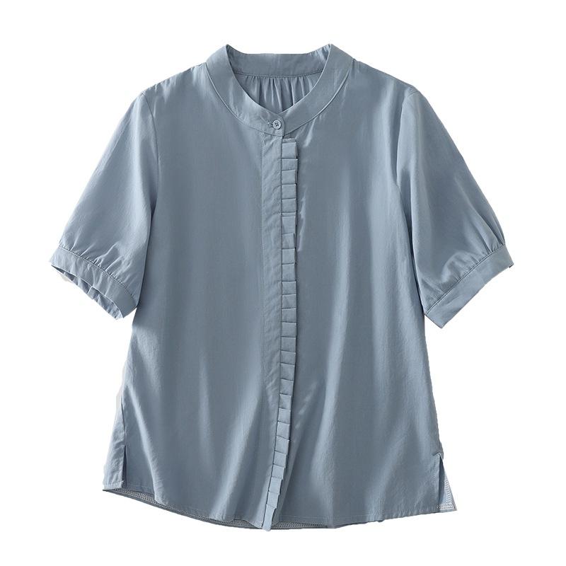Solid Color Cotton and Linen Round Neck Short-sleeved Top Women's 2025 Summer New Wooden Ear Edge Loose Shirt Large Size Shirt