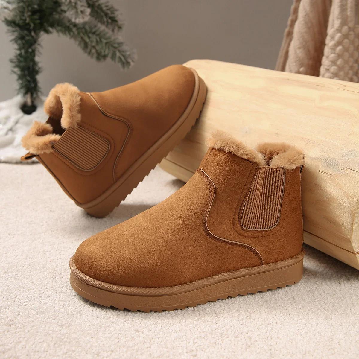 

Fashion Solid Color Winter Short Plush Snow Boots Woman Thicken Warm Faux Fur Ankle Boots Women Non Slip Soft Cotton Chelsea Boots 44