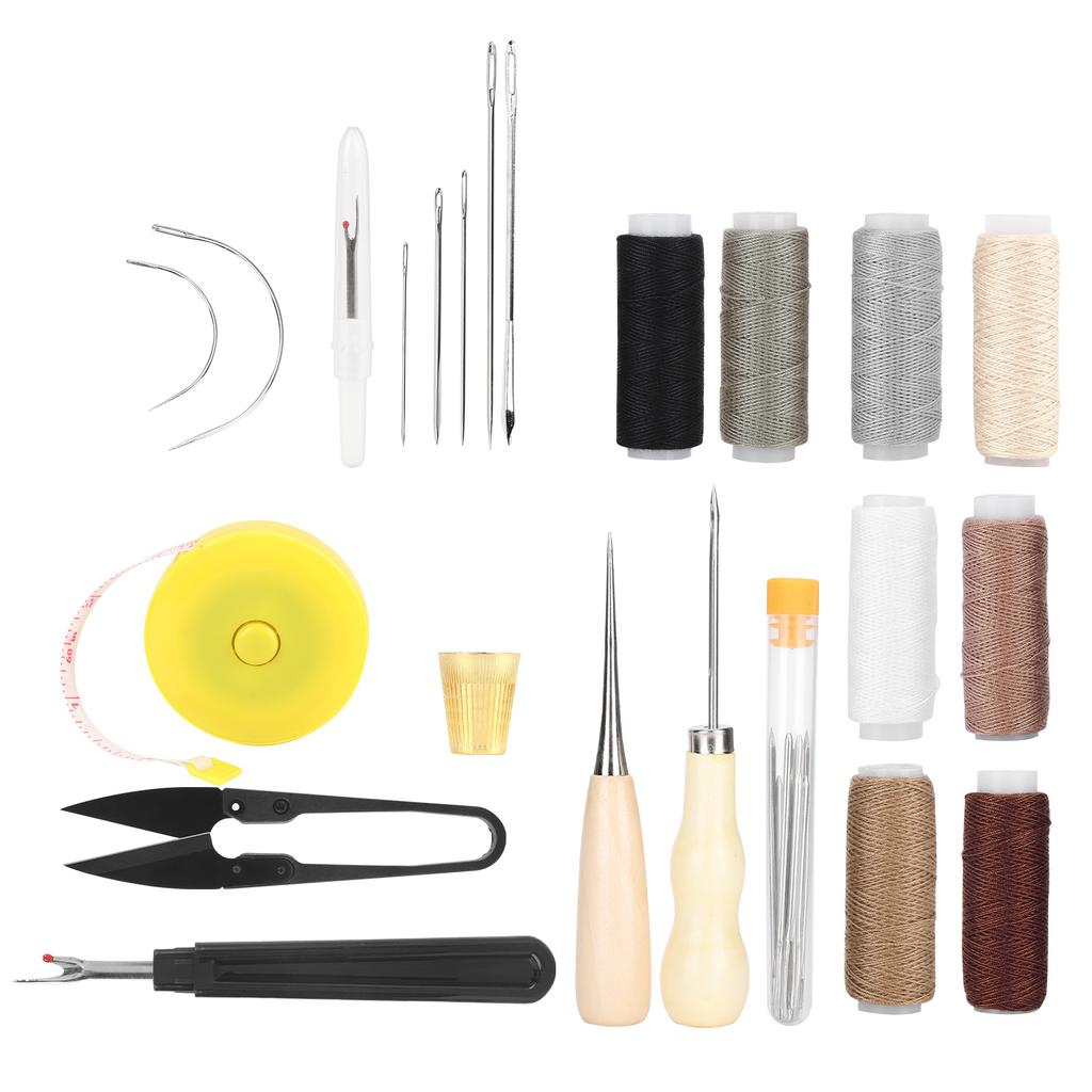 31Pcs Leather Sewing Tools Kit with Scissors Sewing Needles Punch Thimble Threads Set