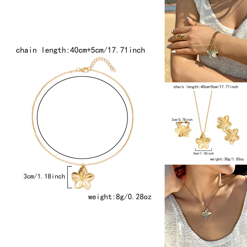 Floral Metal Pendant Necklace With Alloy Charm For Women Fashion Jewelry Set