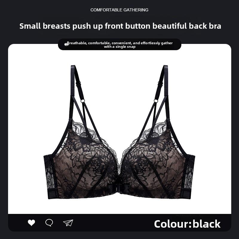 

Ladies Spring and Summer Ultra Thin Sexy Lace Belt Front Buckle Beauty Back No Underwire Breathable Underwear 32/70AB чёрный