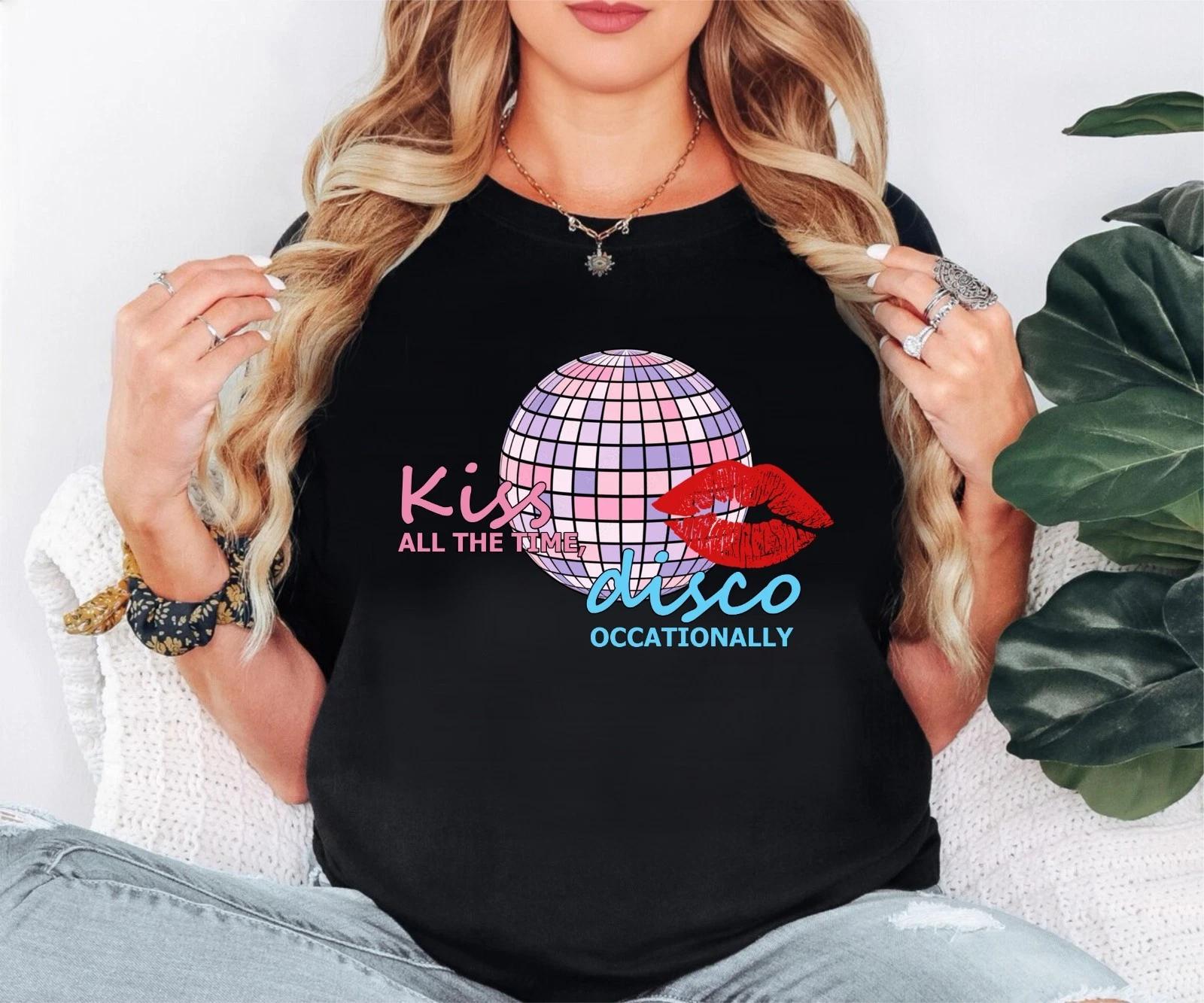 Kiss All The Time Disco Occasionally Shirt, Retro Disco Shirt, Music Lover Gift M