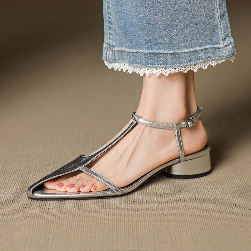 Leather Women's Bag Head Sandals Korean Version Women's Flat-soled Sandals Back Empty Sandals Summer New Beef Tendon Soft Bottom Pointed