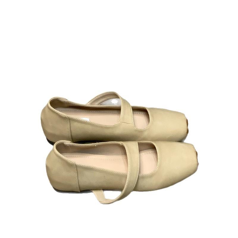 Sheepskin version~ French square head ballet evening breeze gentle shoes temperament advanced sense word with women's shallow mouth single shoes