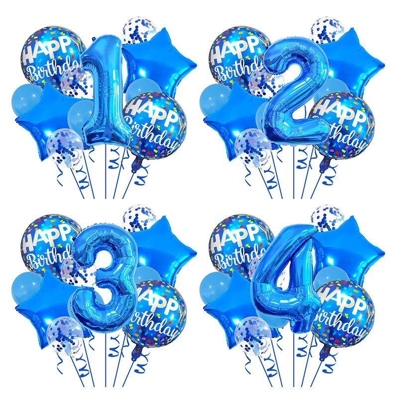 Blue Birthday Balloons Set 32inch Blue Number Stars Foil Ballon Boys Happy Prince Navy Ocean 1st 2nd 3rd 4th Birthday Balloon