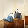 Internet Celebrity Same Retro Denim Portable Boston Bag Casual Soft Surface Solid Color Shoulder Messenger Bag Women's Simple Bag