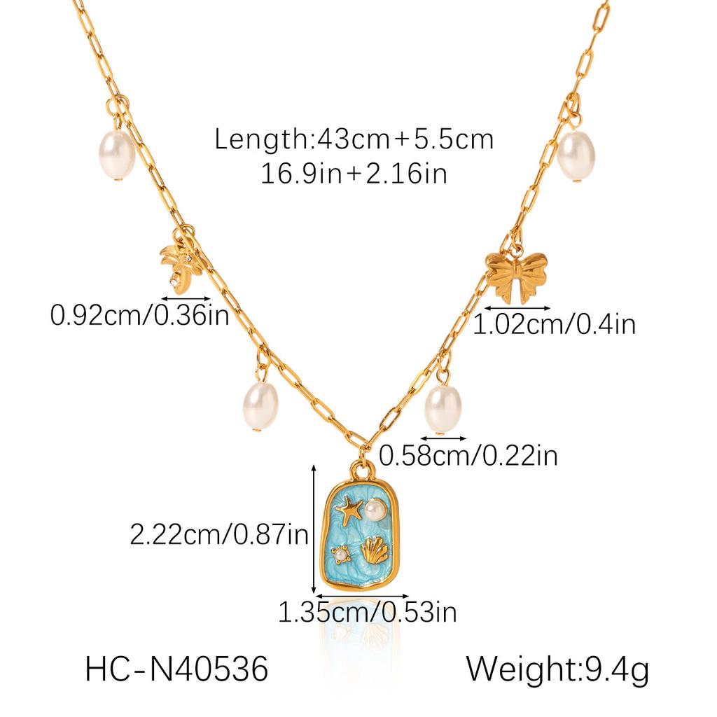 Ocean Themed Necklace DIY Pendant Set With Starfish Shell Turtle Fish Tail Charms Titanium Steel Collar Chain