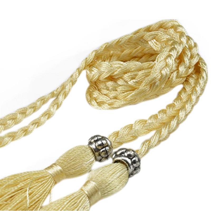 Women's Braided Tassel Waist Belt Bohemian Rope Belt with Tassel Ends Simple All-Match Ethnic Waistband for Dress Jeans Tunic