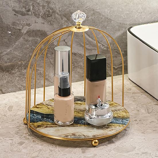 Cosmetics Storage Rack Birdcage Shape Thick Iron Frame Organizer Large Capacity with Elevated Bottom Design Display Rack