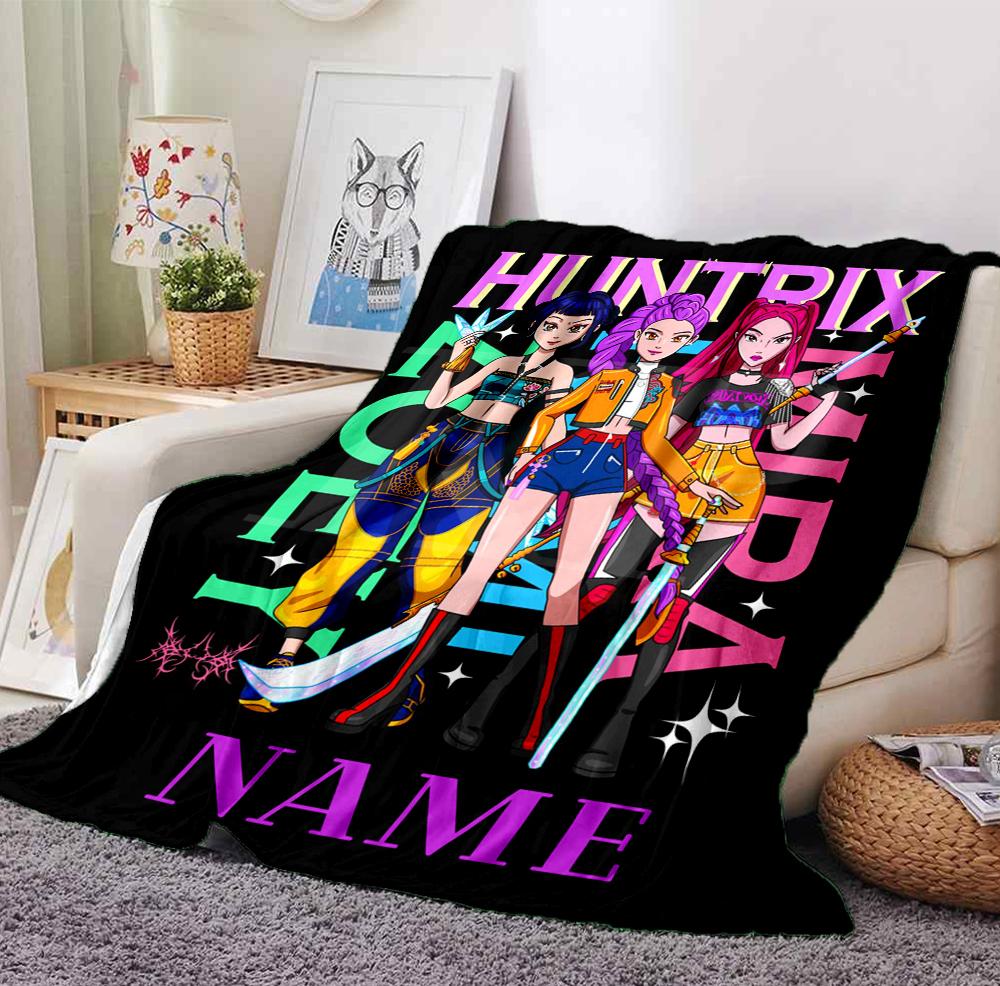 Custom Name Huntrix Squad Flannel Blanket Throw Blanket Soft Warm Sofa Bed home Decor Unique Gift