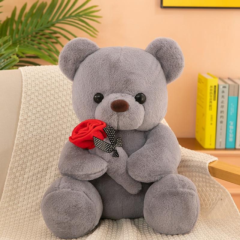 Plush Teddy Bear Toy With Rose Design For Birthday Gift For Teens And Adults