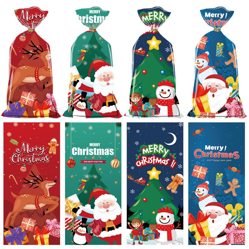 50Pcs Christmas Happy Candy Gift Bag with Zip Ties Christmas Biscuits Desserts DIY Packaging Supplies New Year's Party Favorite