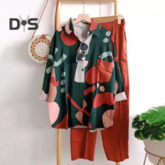 2 ks/sada Košile Kalhoty Sada Colorblock Jednořadá klopa Dlouhý rukáv Volný Pružný pas Široká noha Měkké Ležérní Dámská halenka Sada kalhot