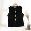 French retro fashionable vest top women's 2025 autumn new high-end velvet black vest