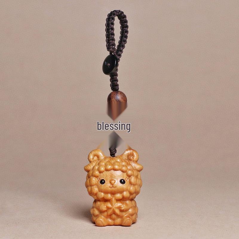 Cliff Cypress Zodiac Keychain Wood Carving Pendant Charm