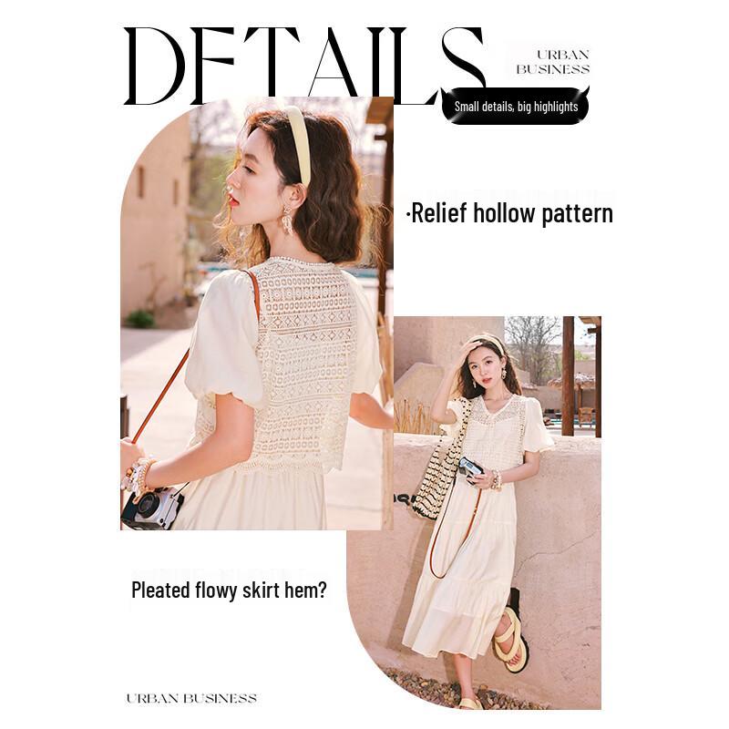 Xiangying Women's Bohemian Vacation White Dress Two-Piece Set