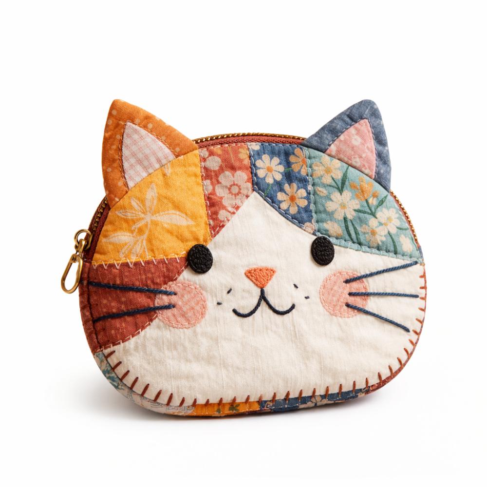 

Personalized Patchwork Cat Pencil Case, Ins Style Portable Storage Bag, Kawaii Stationery Pouch for Girls