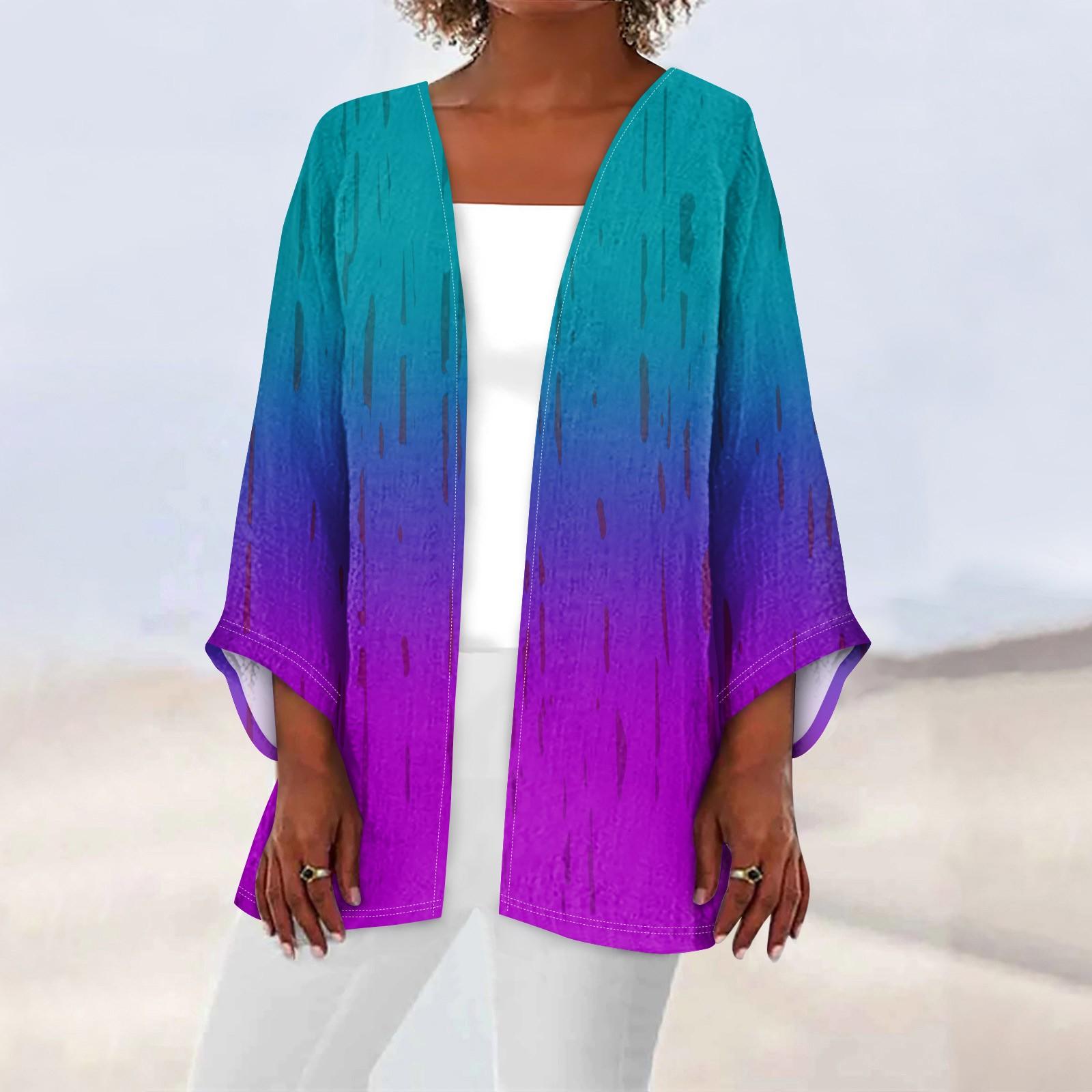 

Женская повседневная модная легкая куртка средней длины с принтом в стиле ретро, ​​кардиган XXXL циан