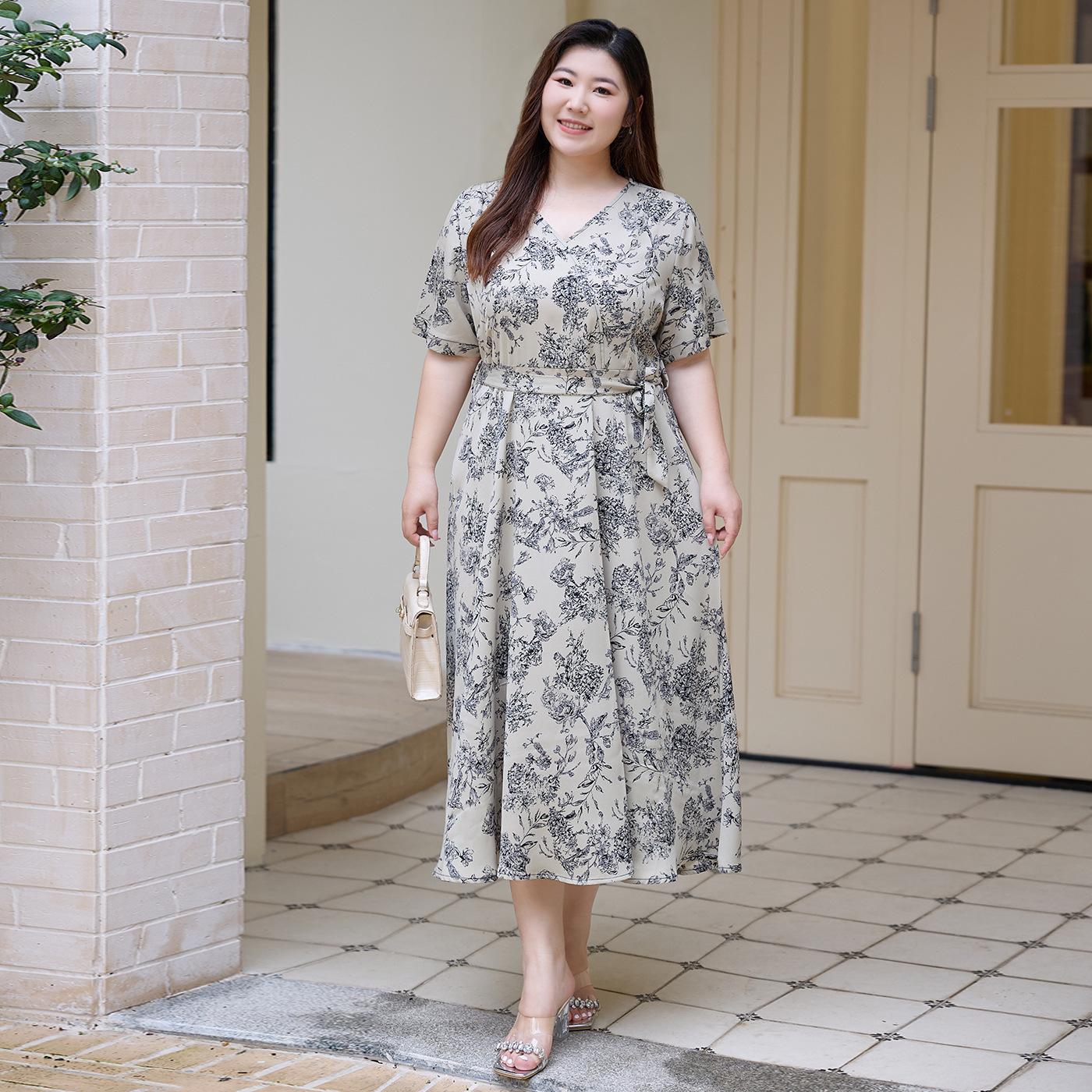 

Это новое модное и стильное платье с принтом и короткими рукавами большого размера для женщин на лето.. Он имеет приталенную талию и стройный силуэт 6XL абрикосовый