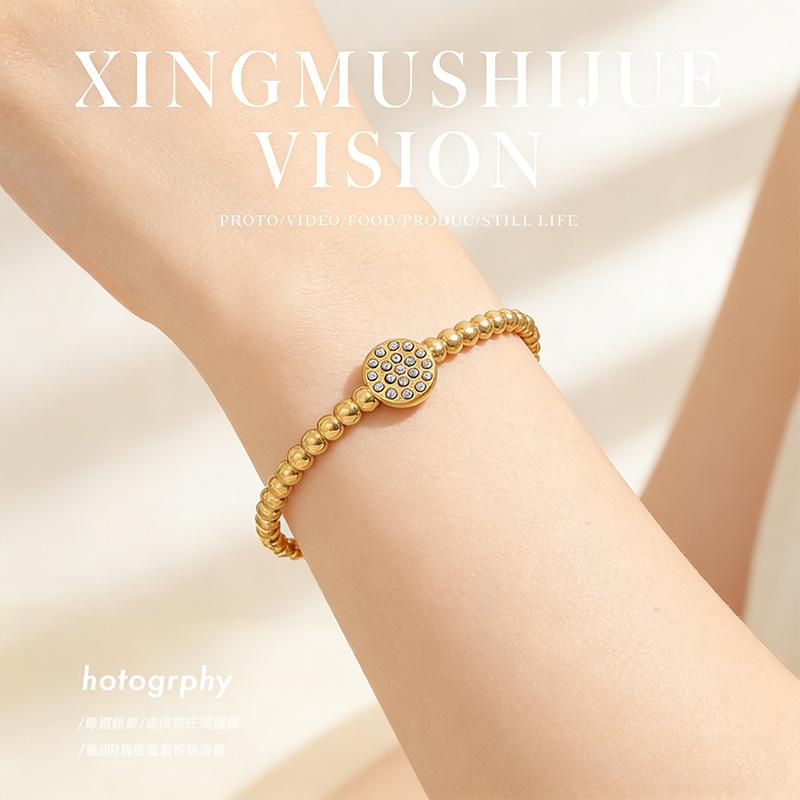 Europe and the United States Hot-selling Round Oil-pressed Diamond-encrusted Women's Light Luxury High-end Cold Wind Electroplating K