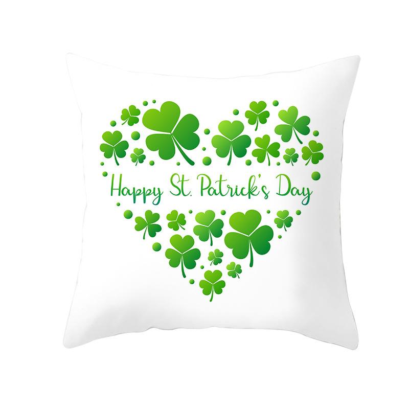 Home St. Patrick's Day Green Peach Velvet Cushion Cover National Day Four-Leaf Clover Cushion Cover