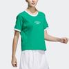 Adidas Verbiage Logo Embroidered Letter Print Ribbed Crewneck Short Sleeve T-Shirt Women Tops Lawn-Green IP3939
