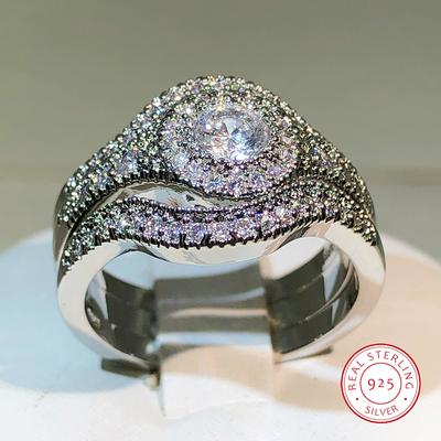 Sterlingsilber klassischer dreilagiger weißer Zirkonring Unisex Party Geburtstagschmuck Mode Zirkonring
