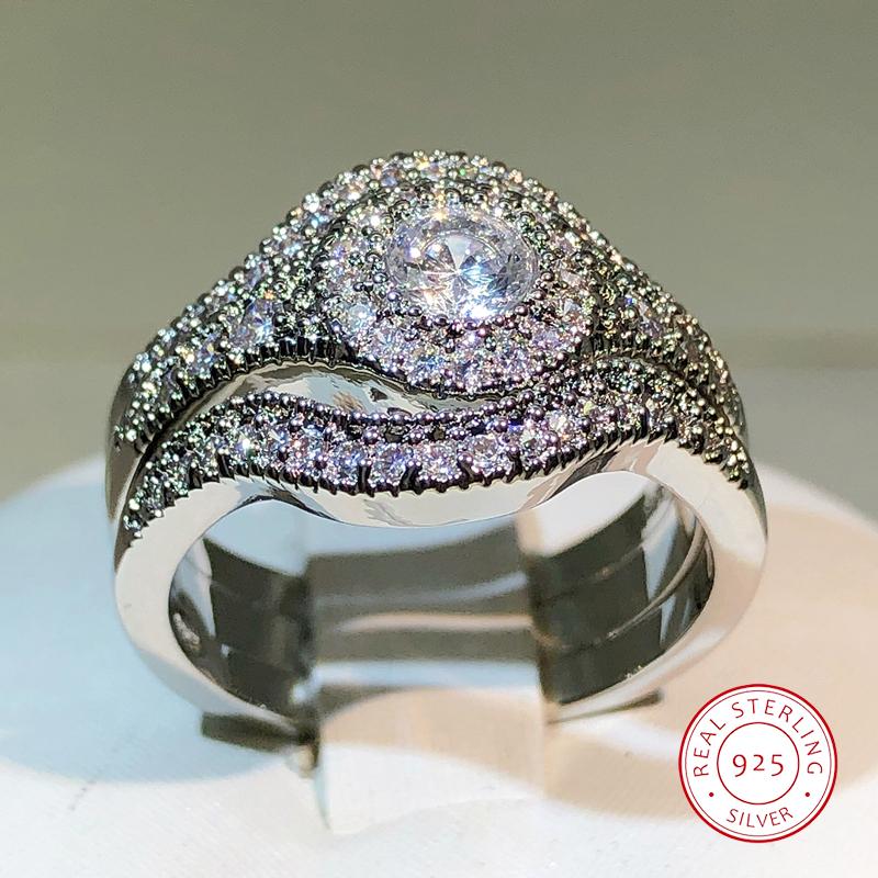 sterling copper classic three-layer white zircon ring unisex party birthday jewelry fashion zircon ring