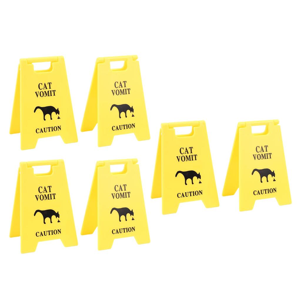 6PCS Cat Vomit Caution Signs Plastic Multifunctional Obvious Funny Cats Vomits Warning Sign for Indoor