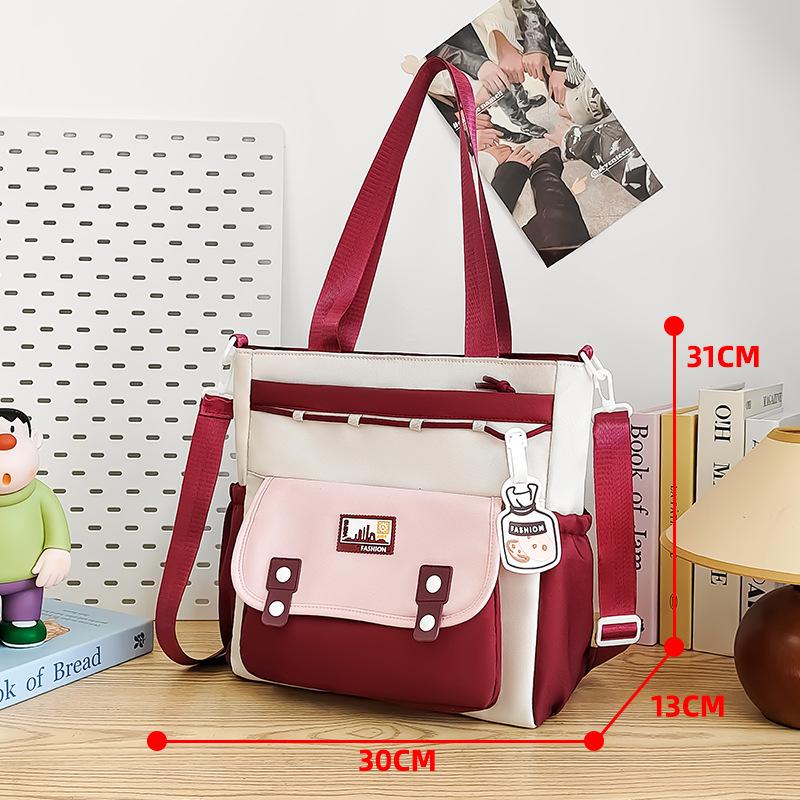 The Schoolbag Is Fresh and Cute, Contrasting Colors, Portable Messenger, Simple and High-value Class Tote