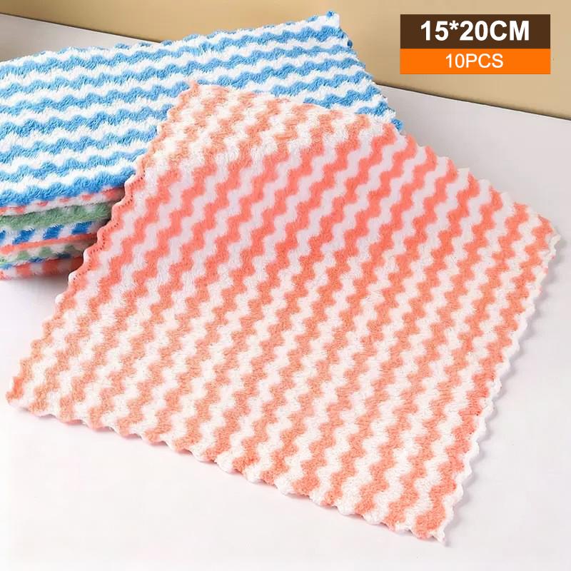 10Pcs Dishwashing Cloth Kitchen Rainbow Cloth Absorbent But Not Shedding Hair Table Cleaning Towel Household Thick Scouring Pad