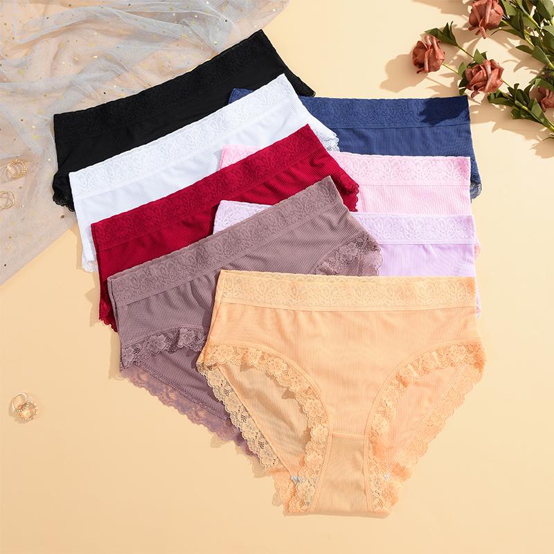 FINETOO 4Pcs Lace Plus Size Underwears Women's Sexy Panties High Quality Striped Briefs Girls Solid Sports Comfortable Lingerie