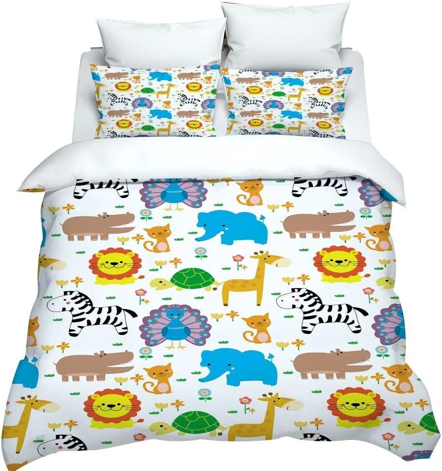 

Forest Animals Bedding Duvet Cover Set,Cartoon Giraffe,Lion,Fox Printed Duvet Cover with Pillow Case for Single Double King Bed 90x200m
