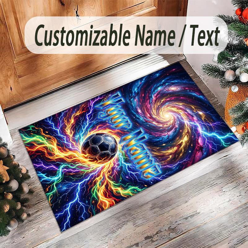 Soccer Theme Crystal Velvet Floor Rug Personalized Custom Name Text Warm Carpet Home Decoration