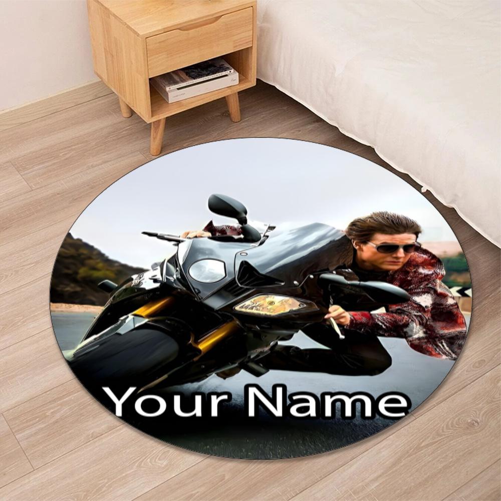 Custom Name Mission Impossible Printed Round Rug Carpet Chair Rug Area Rug Entryway Doormats,for Office Chair Living Room Bedroom Kitchen Room.