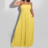 Women's Plus Size Strapless Tube Top Wide Leg Pants Jumpsuit  Baggy Off Shoulder Overalls Smocked Romper With Pockets