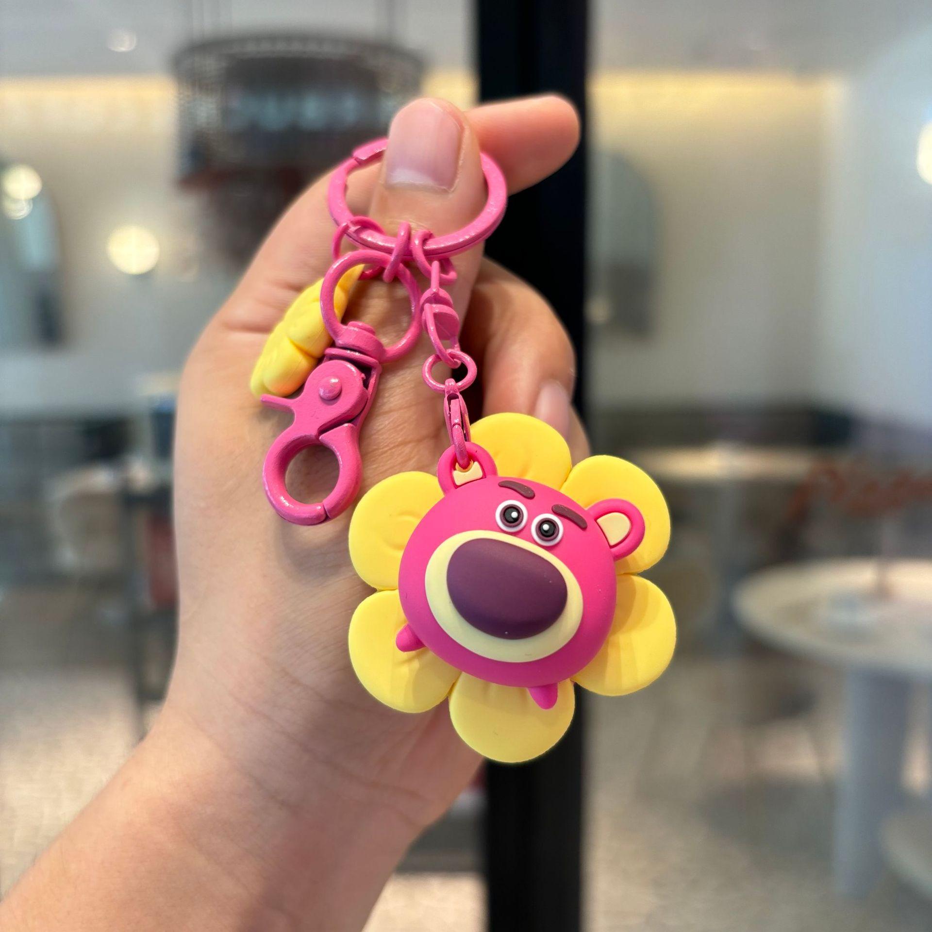 Cute Strawberry Bear Tigger Sunflower Retractable Keychain Exquisite Bag Charm Pendant