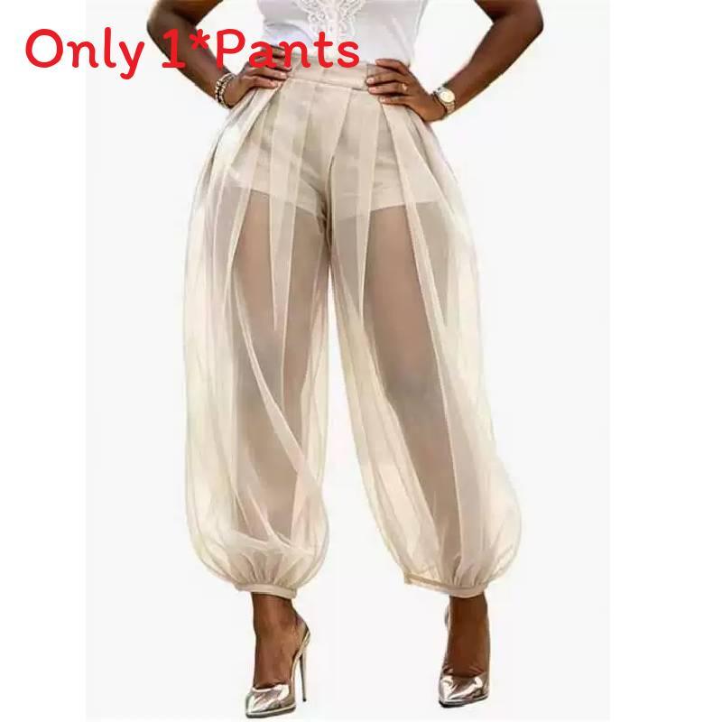 Pantaloni a lanterna corti streetwear in tessuto di poliestere a rete per donna casual