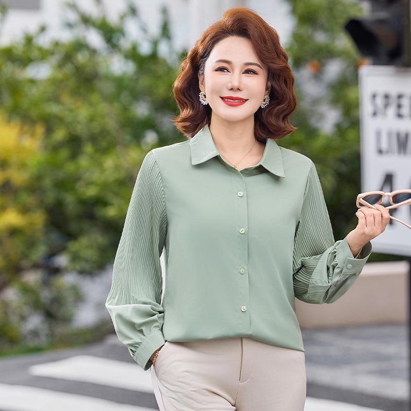 

Chic Loose Long-Sleeved Lapel Top for Middle-Aged Women, Plus Size, Lightweight Spring/Summer Shirt 5XL (145-165 jin) светло-зеленый